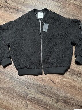 Joe's Jeans Black Sherpa Zip Bomber Jacket NWT